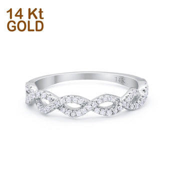 14K White Gold Half Eternity Infinity Twisted Ring Simulated Cubic Zirconia Size-7